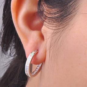 img 3 attached to 💎 Stylish White Opal Hoop Earrings with Cubic Zirconia Inlays for Girls and Women