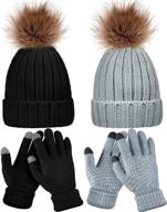 🧣 women's winter knitted beanie hat glove set with touchscreen gloves - 4 pieces logo