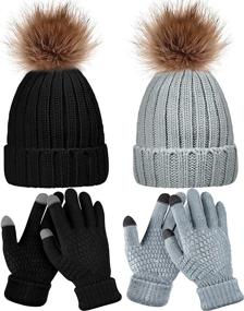 img 4 attached to 🧣 Women's Winter Knitted Beanie Hat Glove Set with Touchscreen Gloves - 4 Pieces