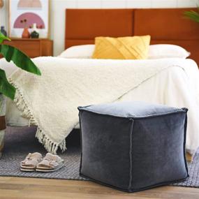 img 2 attached to Stylish Main + Mesa Square Velvet Pouf Boho Floor Ottoman in Elegant Dark Grey