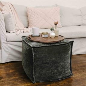 img 3 attached to Stylish Main + Mesa Square Velvet Pouf Boho Floor Ottoman in Elegant Dark Grey