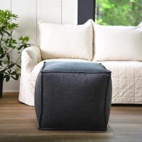 img 1 attached to Stylish Main + Mesa Square Velvet Pouf Boho Floor Ottoman in Elegant Dark Grey