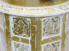 img 2 attached to 🪑 COTTON CRAFT- Jaipur Solid Wood Handcrafted Carved Folding Accent Coffee Table in Antique Gold and White - 18 Inch Round Top x 18 Inch High - Exquisite Hand Carving