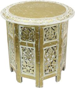 img 4 attached to 🪑 COTTON CRAFT- Jaipur Solid Wood Handcrafted Carved Folding Accent Coffee Table in Antique Gold and White - 18 Inch Round Top x 18 Inch High - Exquisite Hand Carving