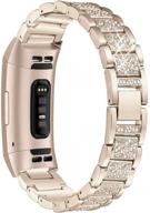 mtozon fitbit charge 5 bling bands: dressy metal bracelet with luxurious rhinestones for women - soft gold logo