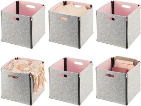 img 4 attached to 📦 mDesign Soft Felt Cube Bin Box with Zipper - Front Handle with Lid - Storage for Closet, Bedroom, Furniture Shelving Units - Textured Print - Set of 6 - Light Gray and Light Pink