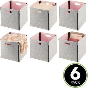 img 3 attached to 📦 mDesign Soft Felt Cube Bin Box with Zipper - Front Handle with Lid - Storage for Closet, Bedroom, Furniture Shelving Units - Textured Print - Set of 6 - Light Gray and Light Pink