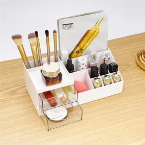 img 3 attached to 📦 Versatile Desk Organizer: Makeup Storage for Eyeshadows, Concealers, Powders, Nail Polish | Vanity Countertop & Bathroom Organizer | Pencil Holder for Office Desk | 9.45"x 4.73" x 3.54