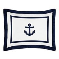 ⚓ sail away in style with sweet jojo designs anchor away navy and white nautical bedding standard pillow sham logo