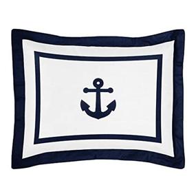 img 2 attached to ⚓ Sail away in style with Sweet Jojo Designs Anchor Away Navy and White Nautical Bedding Standard Pillow Sham