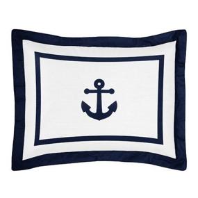 img 1 attached to ⚓ Sail away in style with Sweet Jojo Designs Anchor Away Navy and White Nautical Bedding Standard Pillow Sham