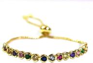 💎 chic jewels brr4001 gold plated brass bracelet with adjustable bolo slider and multi-color cubic zirconia simulated gemstones logo