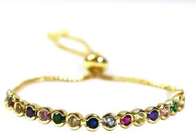 img 1 attached to 💎 Chic Jewels BRR4001 Gold Plated Brass Bracelet with Adjustable Bolo Slider and Multi-Color Cubic Zirconia Simulated Gemstones