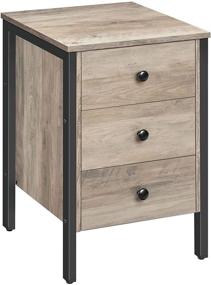 img 4 attached to 🌙 HOOBRO Nightstand with 3 Drawers, Storage Shelf, Retro Industrial Style End Table, Easy Assembly, Ideal for Living Room, Bedroom, Greige and Black BG46BZ01