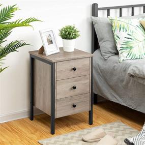 img 2 attached to 🌙 HOOBRO Nightstand with 3 Drawers, Storage Shelf, Retro Industrial Style End Table, Easy Assembly, Ideal for Living Room, Bedroom, Greige and Black BG46BZ01