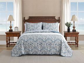 img 3 attached to Tommy Bahama Cape Verde Collection Quilt Set: Reversible, Lightweight & Breathable 100% Cotton Bedding with Matching Shams - King Size, Smoke