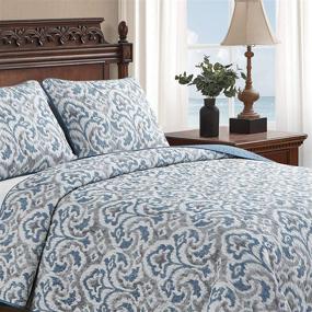 img 1 attached to Tommy Bahama Cape Verde Collection Quilt Set: Reversible, Lightweight & Breathable 100% Cotton Bedding with Matching Shams - King Size, Smoke