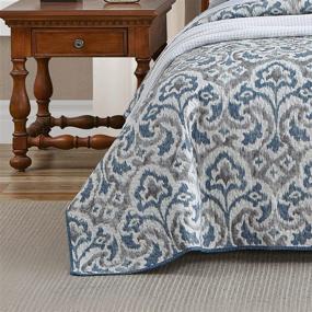 img 2 attached to Tommy Bahama Cape Verde Collection Quilt Set: Reversible, Lightweight & Breathable 100% Cotton Bedding with Matching Shams - King Size, Smoke
