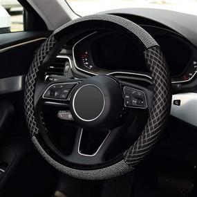 img 2 attached to 💎 KAFEEK Diamond Steering Wheel Cover with Crystal Rhinestones, 15-inch Universal Anti-Slip, Breathable Ice Silk - Black Diamond