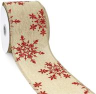 🎄 ct craft llc 2.5" x 10 yards x 1 roll canvas snowflakes christmas wired ribbon - natural with red for home decor, gift wrapping, and diy crafts logo