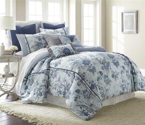 img 4 attached to 🌸 Amrapur Overseas Floral Farmhouse 8-Piece Comforter Set in Light Blue, King Size