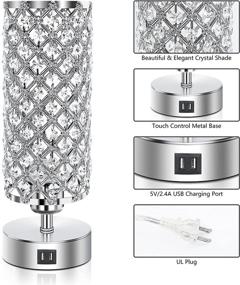 img 1 attached to 💡 Set of 2 Ganiude Crystal 3-Way Dimmable Touch Table Lamps with USB Charging Port - Modern Nightstand Desk Lamps, Elegant Decorative Bedside Lamps for Living Room, Bedroom, Dining Room - LED Bulbs Included