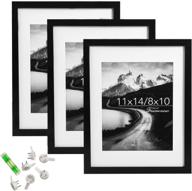 📸 framenow 11x14 picture frames set of 3 - real high definition glass, display pictures 8x10 with ivory mat or 11x14 without mat - wall and tabletop mounting photo frame, black (11x14'', 8x10'') логотип