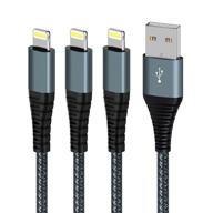 премиум 6ft кабель для зарядки iphone 3-pack - быстрая зарядка нейлоновая оплетка молнии для iphone 12/11 pro max/xs max/xr/xs/x/8/7/plus/6s/6/se/5s/ipad - дизайн белой кошки. логотип