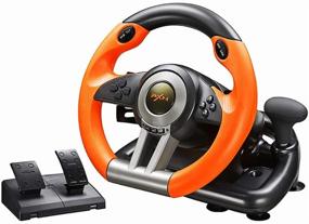 img 4 attached to 🎮 Universal USB Car Sim Race Steering Wheel with Pedals for PS3, PS4, Xbox One, Xbox Series X/S, Nintendo Switch - PXN V3II 180° PC Racing Wheel (Orange)