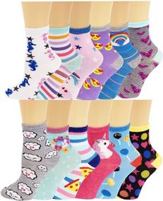 img 4 attached to 🧦 Vibrant and Playful 12 Pairs Pack of Kids Girls Colorful Crew Socks - Unleash Fun with Novelty Designs!