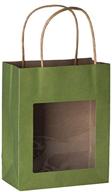 🛍️ hammont green kraft paper bag with window (10 pack) - versatile food storing pouches with handles and gift bags featuring a transparent window 7.75"x 6.25"x 3 logo