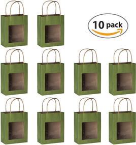 img 1 attached to 🛍️ Hammont Green Kraft Paper Bag with Window (10 Pack) - Versatile Food Storing Pouches with Handles and Gift Bags featuring a Transparent Window 7.75"x 6.25"x 3