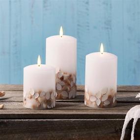 img 1 attached to 🕯️ Enhance Ambiance with Lights4fun, Inc. Set of 3 TruGlow Seashell Ivory Wax Flameless LED Battery Operated Pillar Candles - Includes Remote Control