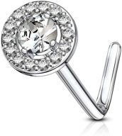 💎 forbidden body jewelry fancy double tiered big 6mm cz halo l shaped nose ring - surgical steel, 20g logo