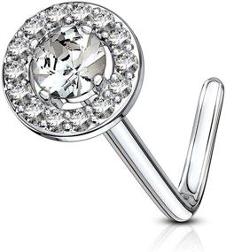 img 3 attached to 💎 Forbidden Body Jewelry Fancy Double Tiered Big 6mm CZ Halo L Shaped Nose Ring - Surgical Steel, 20g