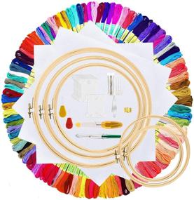 img 4 attached to 🧵 GIEMSON Complete Embroidery Starter Kit - 100 Vibrant Colors Embroidery Threads, 5 Embroidery Hoops, 3 Aida Cloth, 30 Sewing Pins, Cross Stitch Tools - Ideal for Beginners, Kids, and Adults