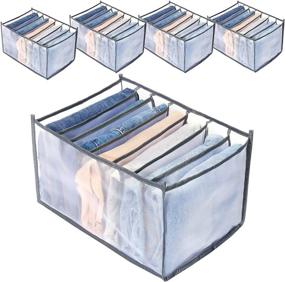 img 4 attached to 🗄️ TOOVREN 5-Pack Wardrobe Clothes Organizer: Foldable Storage Bins for Bedroom with 7 Grids, Washable & Large Gray Compartment Storage Box