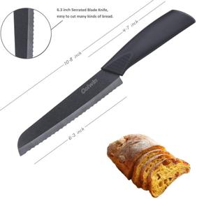 img 3 attached to 🔪 Black Ceramic Knife Set - Super Sharp, Rust-Proof, Stain Resistant - 6" Bread, 6" Chef, 5" Utility, 4" Fruit - with Sheaths