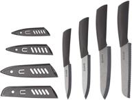 🔪 black ceramic knife set - super sharp, rust-proof, stain resistant - 6" bread, 6" chef, 5" utility, 4" fruit - with sheaths logo