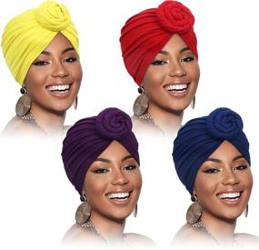 img 4 attached to 🧕 SATINIOR 4-Piece African Pattern Pre-Tied Bonnet Turban Knot Beanie Cap Headwrap Hat