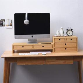 img 2 attached to 🖥️ Kirigen Wood Monitor Stand with 2 Drawers - Computer Arm Riser Desk Storage Organizer, Speaker TV Laptop Printer Stand with Pen Slot and Cable Management, 2-Tier Desktop Shelf for Enhanced SEO