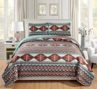 turquoise rustic southwestern tribal bedspread set - utah, full/queen size, quilt stitched with native american patterns - rugs 4 less western bedding logo