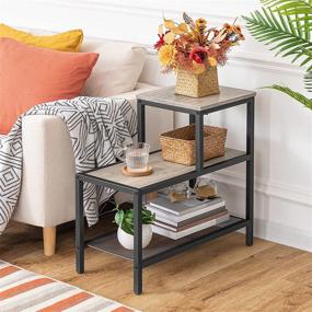 img 3 attached to 🛋️ HOOBRO 3-Tier Narrow Accent Side Table with Decorative Ladder Shelf, Industrial Sofa End Table for Small Space in Living Room, Bedroom, Metal Frame, Greige and Black BG61BZ01