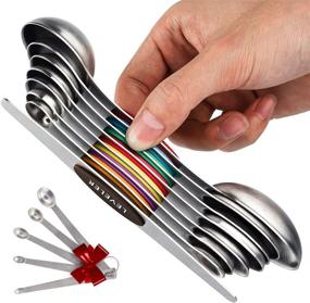 img 4 attached to 🥄 Versatile Magnetic Stainless Steel Measuring Spoons Set: 13PCS, Dual Sided, Multi-Color, Tablespoons for Dry and Liquid Ingredients, Fits in Spice Jars, Bonus 5 Mini Spoons