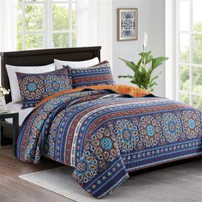 img 3 attached to 🛏️ Vessia Queen Size Quilt Set with Boho Circle Pattern - 90x96 inch Super Soft Lightweight Bedspreads - All-Season Reversible Coverlet in Navy and Orange