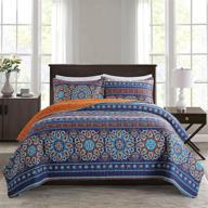 🛏️ vessia queen size quilt set with boho circle pattern - 90x96 inch super soft lightweight bedspreads - all-season reversible coverlet in navy and orange logo
