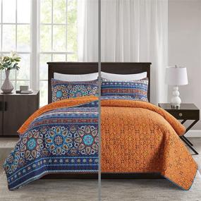 img 2 attached to 🛏️ Vessia Queen Size Quilt Set with Boho Circle Pattern - 90x96 inch Super Soft Lightweight Bedspreads - All-Season Reversible Coverlet in Navy and Orange