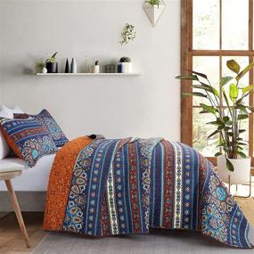 img 1 attached to 🛏️ Vessia Queen Size Quilt Set with Boho Circle Pattern - 90x96 inch Super Soft Lightweight Bedspreads - All-Season Reversible Coverlet in Navy and Orange
