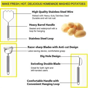 img 3 attached to Yubng Stainless Steel Potato Masher Grip and Vegetable Peeler Set - Perfect for Potato Salads, Rustic Mashed Potatoes, and More!