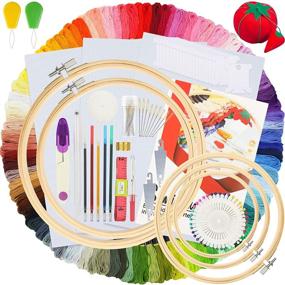 img 4 attached to 🧵 Similane Embroidery Kit 215 Pcs - 100 Colors Threads, 5 Embroidery Hoops, 3 Aida Cloth, 40 Sewing Pins, Cross Stitch Tools - Perfect Embroidery Starter Kit for Adults and Kids Beginners